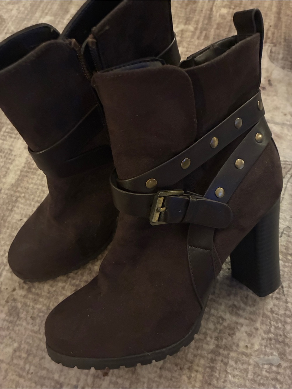 Apt. 9 Dark Brown Faux Suede Studded Buckle Ankle Boots 8.5